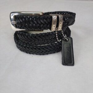 Rolf's Braided Belt Women's M Black Leather Thin Silver Tone Vine Buckle Max 35"